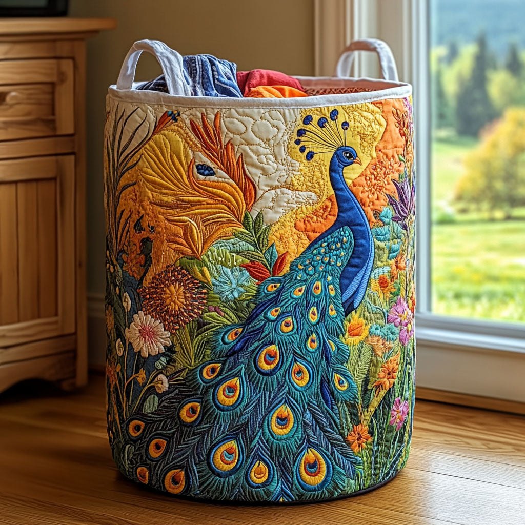 Peacock Glory Quilted Laundry Hamper printed laundry hamper