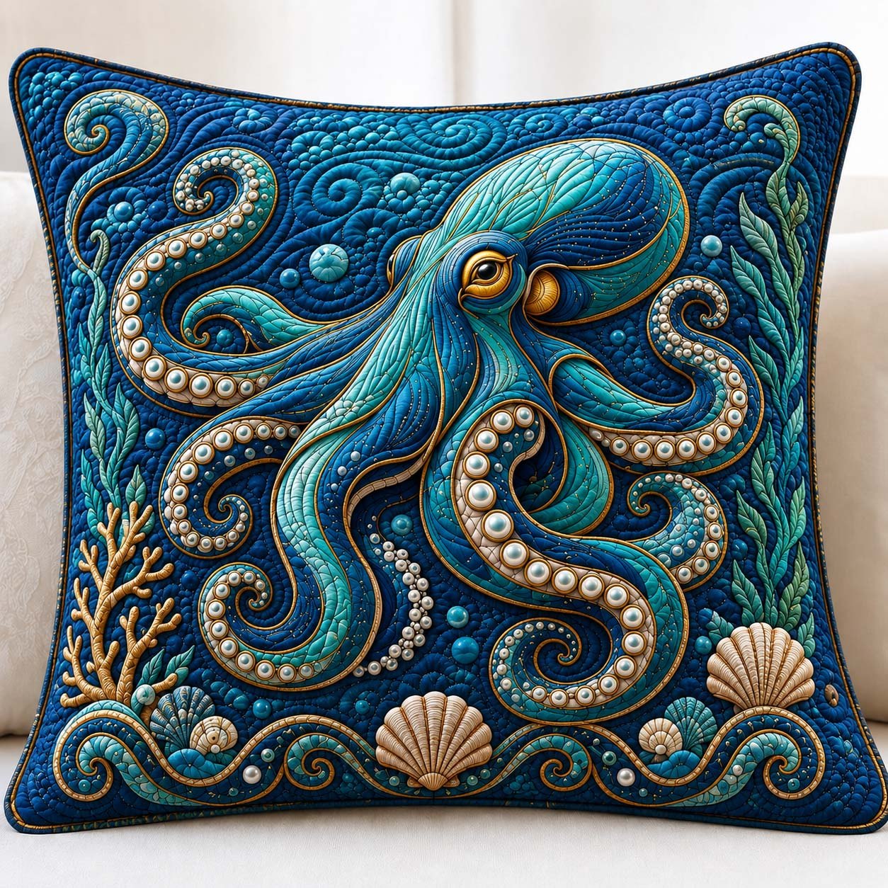 Pearl Tentacle Ocean Quilted Pillow Case printed quilted cushion cover