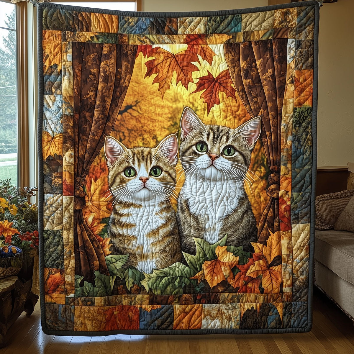 Peeking Cat Quilted Blanket printed blanket