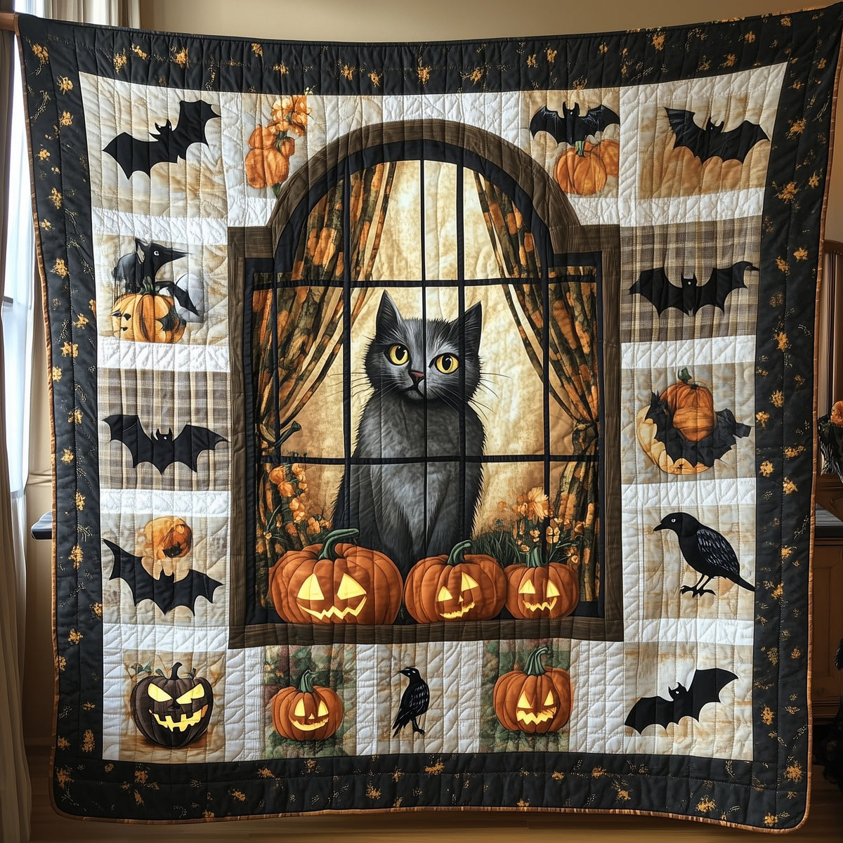 Peeking Cat Quilted Blanket printed blanket