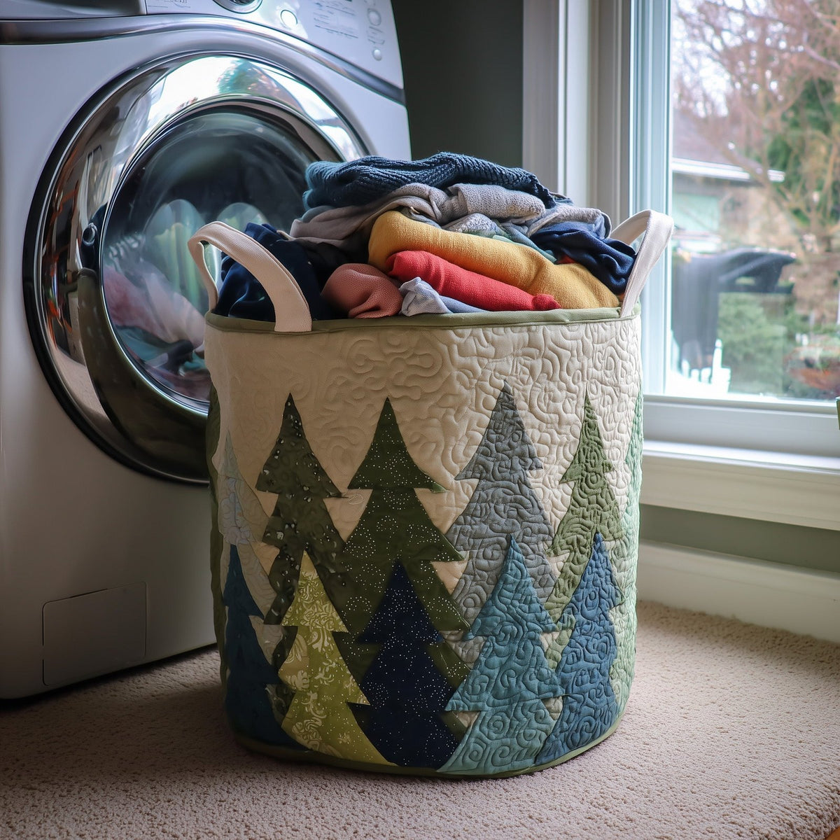 Pine Tree Quilted Laundry Hamper printed laundry hamper