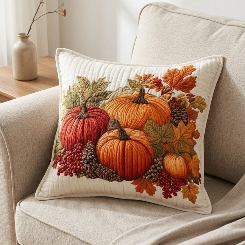 Pinecone Harvest Quilted Pillow Case printed quilted cushion cover
