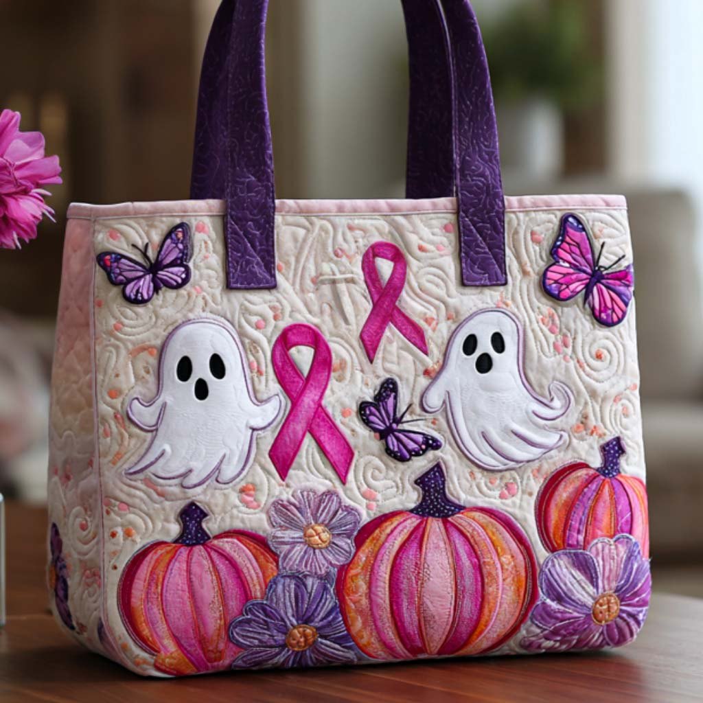 Pink Ghost Charm Quilted Tote Bag printed tote bag