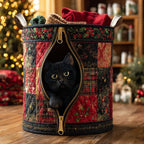 Plaid Zipper Cat Quilted Laundry Hamper printed laundry hamper