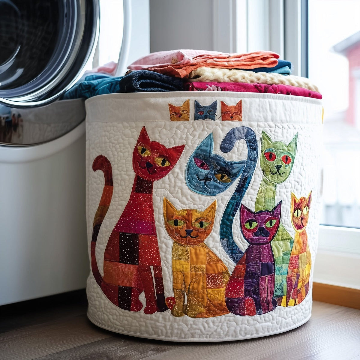 Playful Cat Quilted Laundry Hamper printed laundry hamper