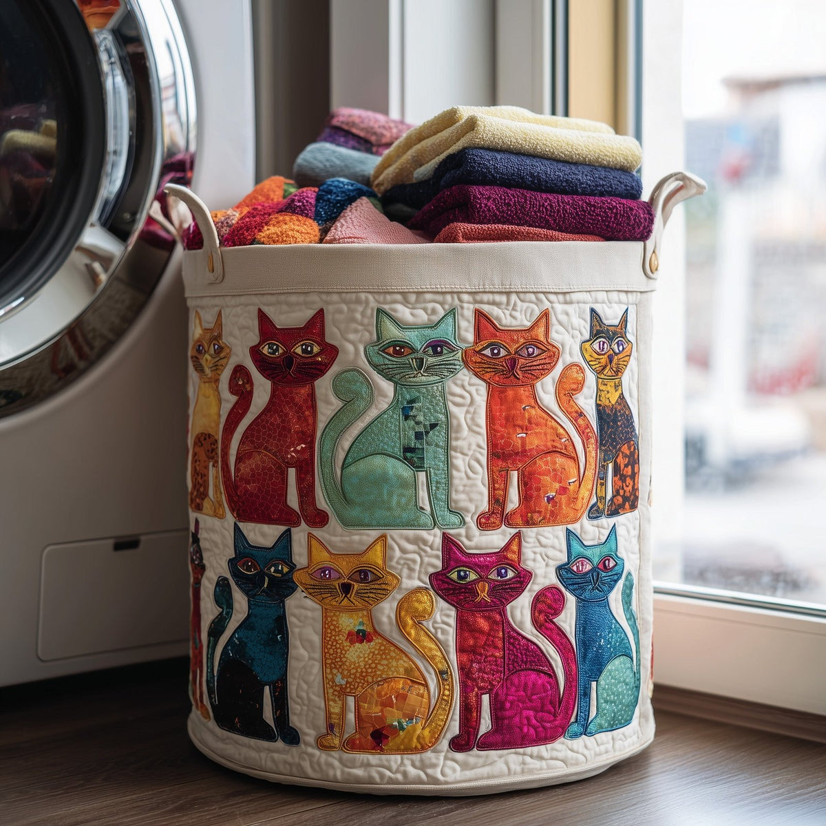 Playful Cat Quilted Laundry Hamper printed laundry hamper