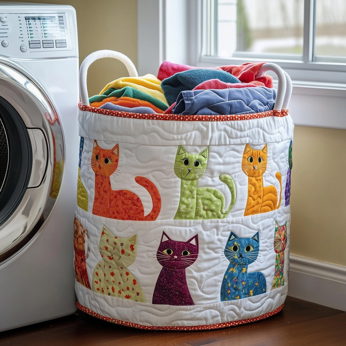 Playful Cat Quilted Laundry Hamper printed laundry hamper