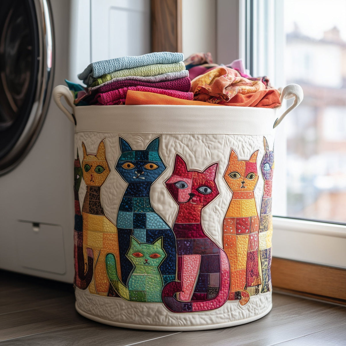 Playful Cat Quilted Laundry Hamper printed laundry hamper