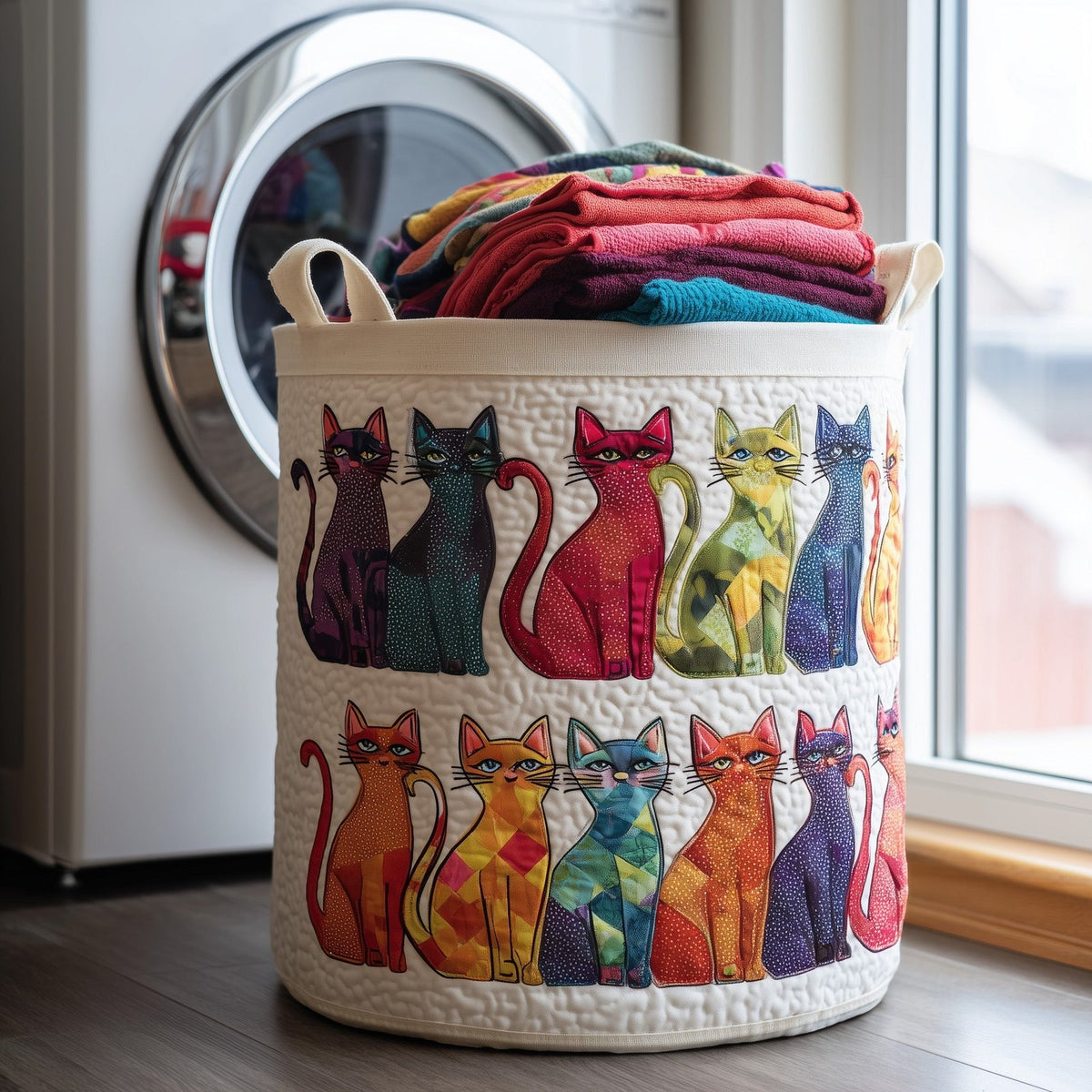 Playful Cat Quilted Laundry Hamper printed laundry hamper