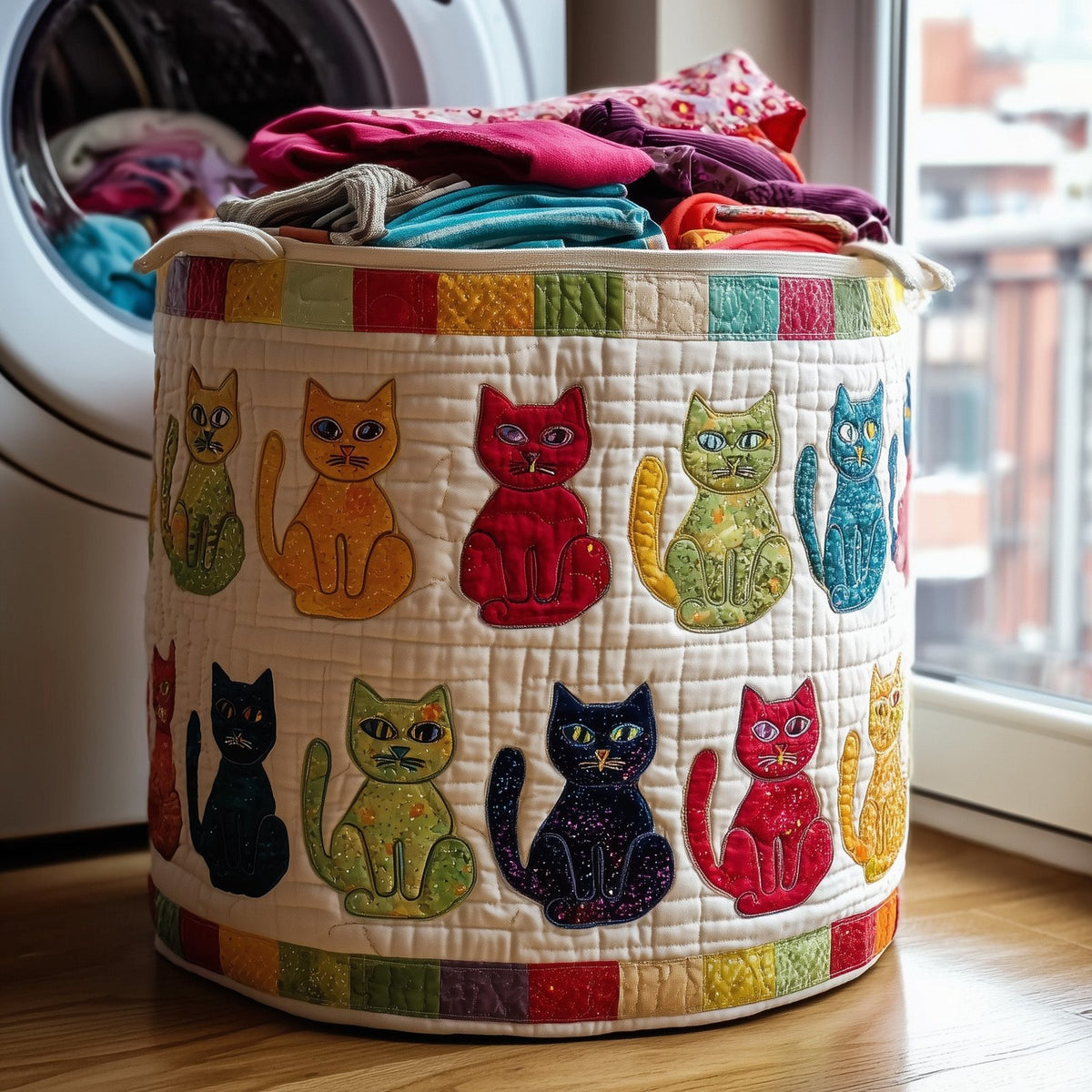 Playful Cat Quilted Laundry Hamper printed laundry hamper