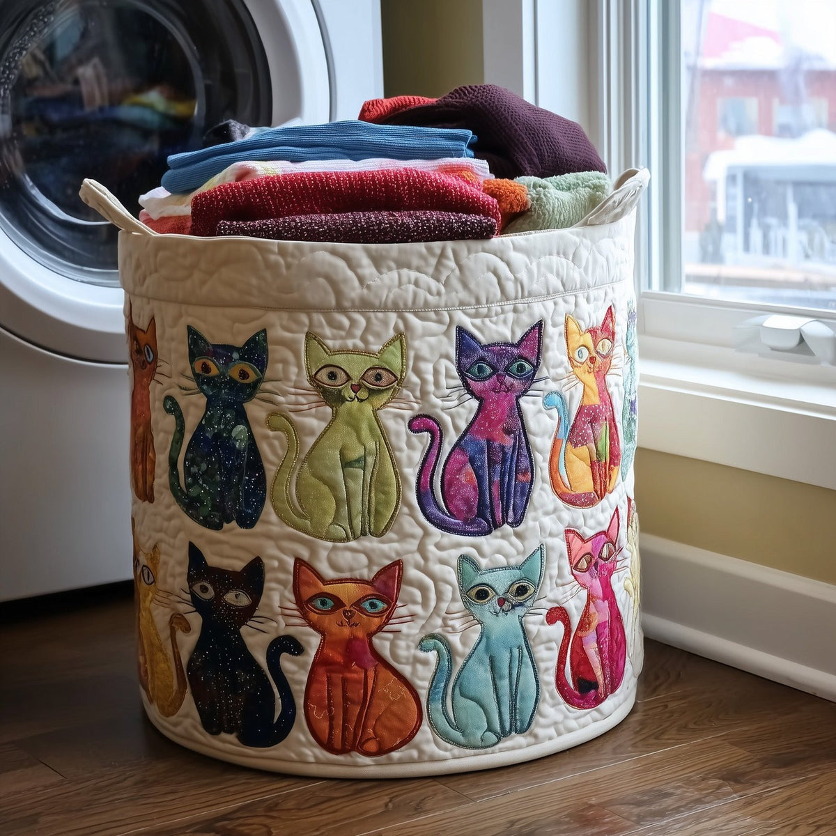 Playful Cat Quilted Laundry Hamper printed laundry hamper