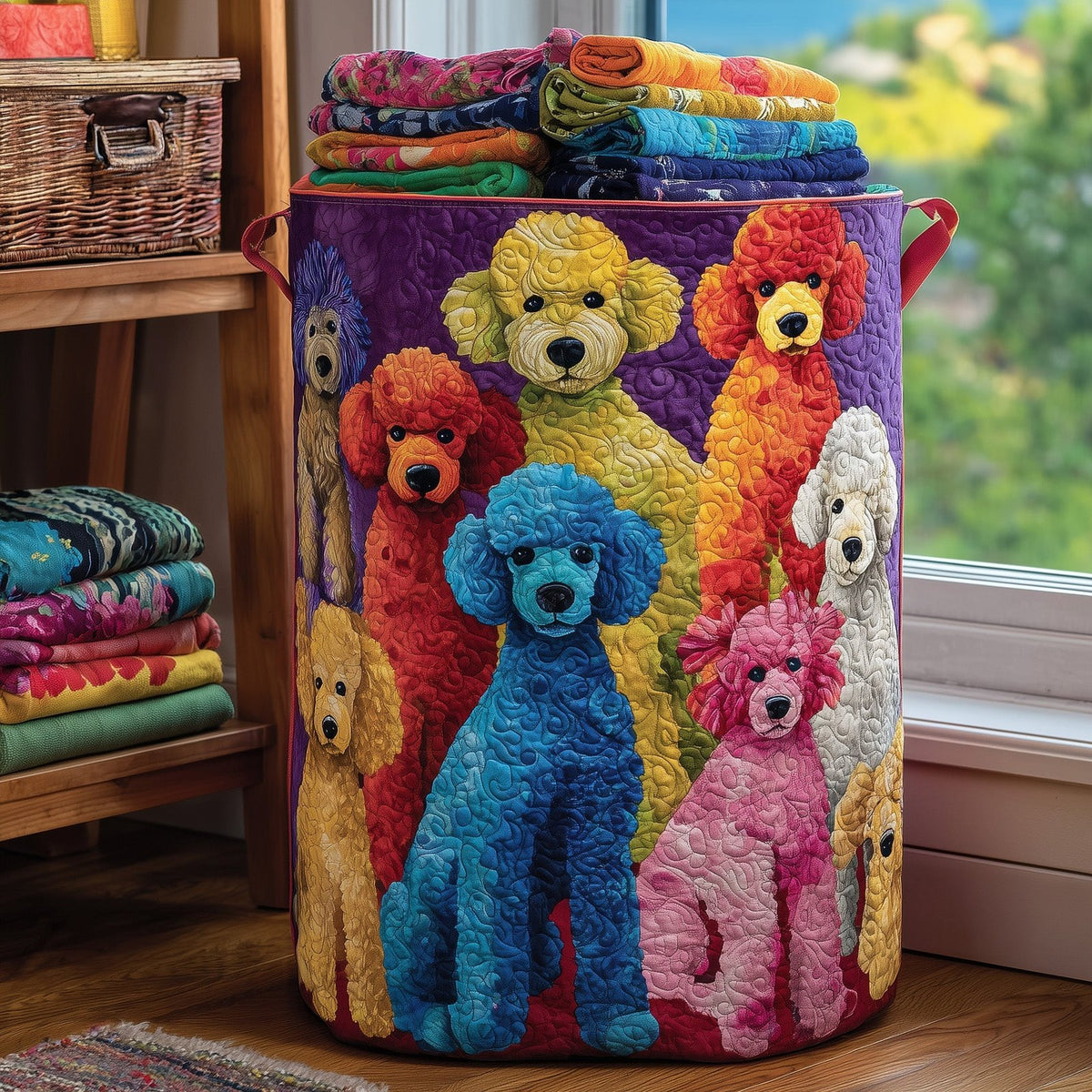 Playful Poodle Quilted Laundry Hamper printed laundry hamper