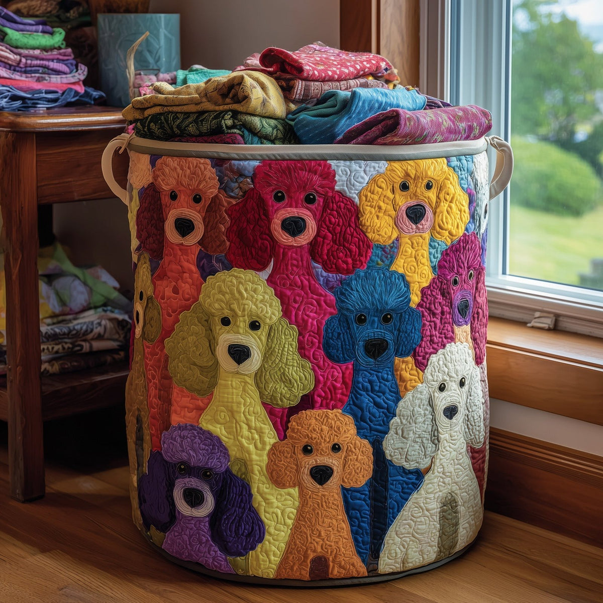 Playful Poodle Quilted Laundry Hamper printed laundry hamper