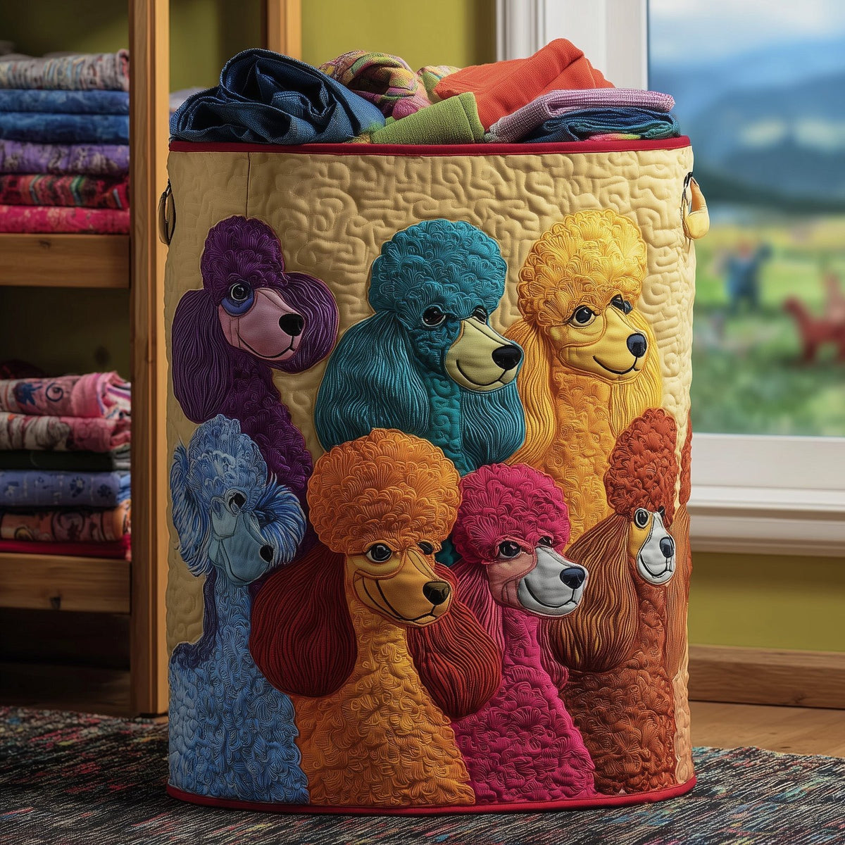 Playful Poodle Quilted Laundry Hamper printed laundry hamper