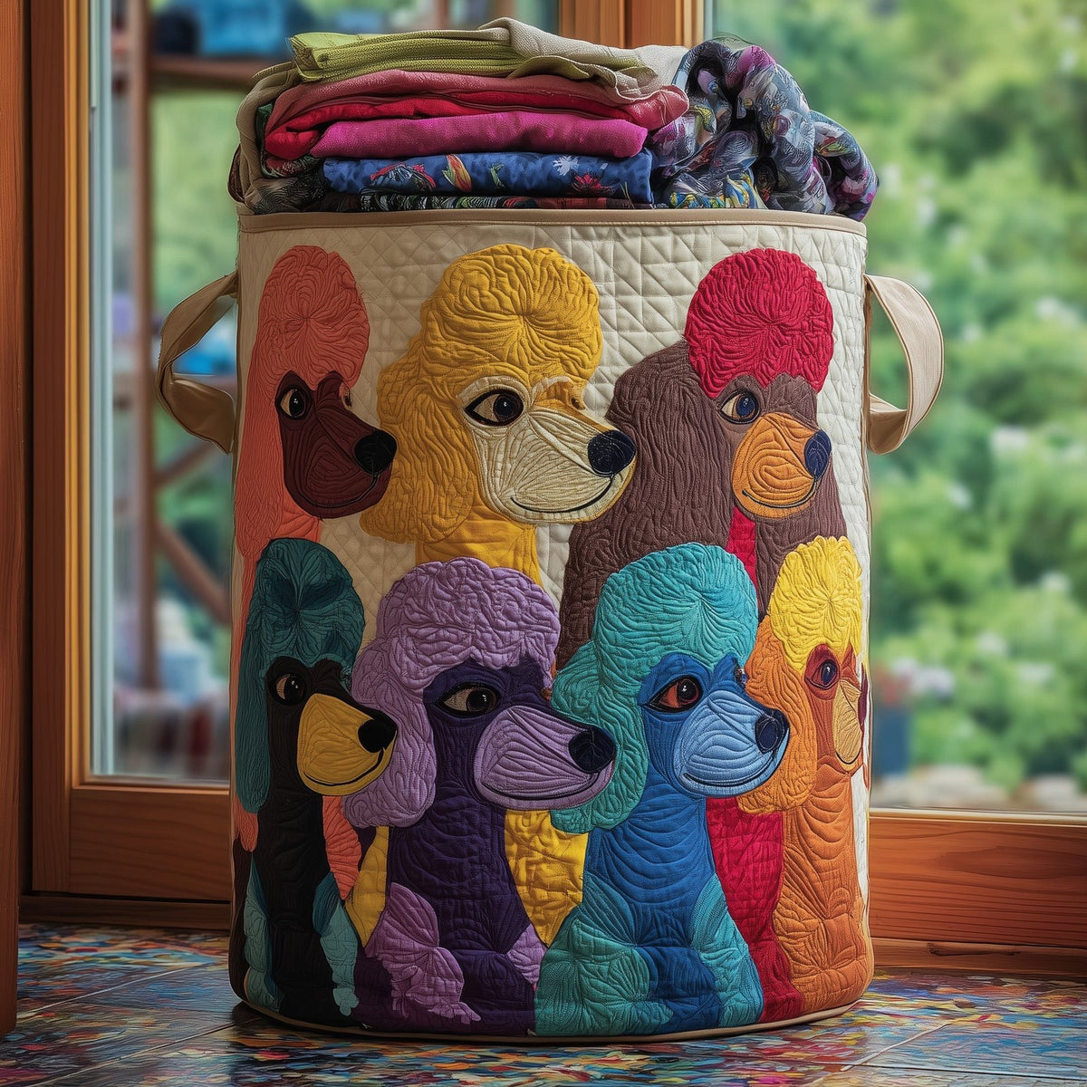 Playful Poodle Quilted Laundry Hamper printed laundry hamper