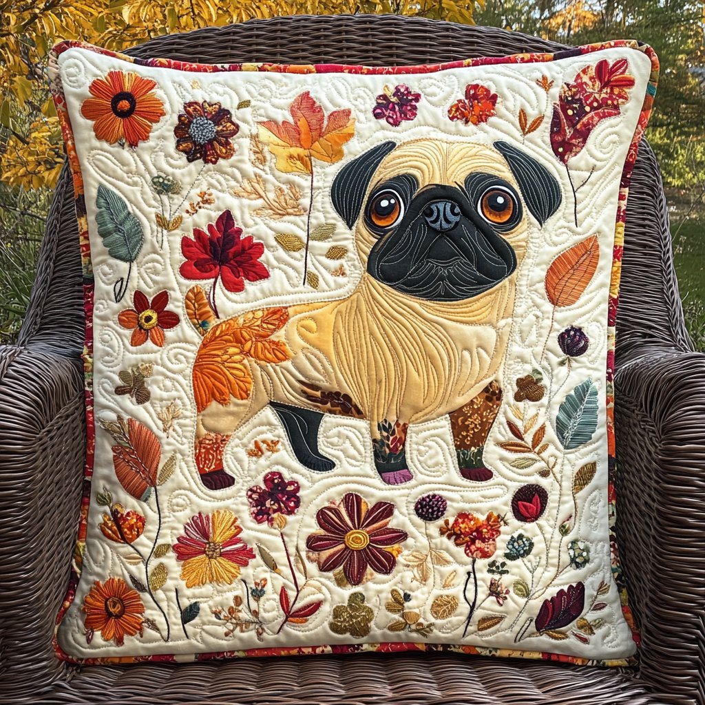 Playful Pugs Quilted Cushion Cover printed cushion cover