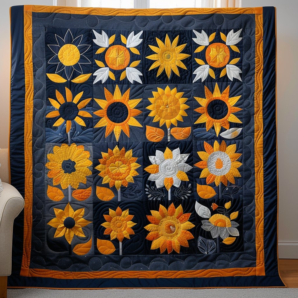 Playful Sunflowers Quilted Blanket printed blanket