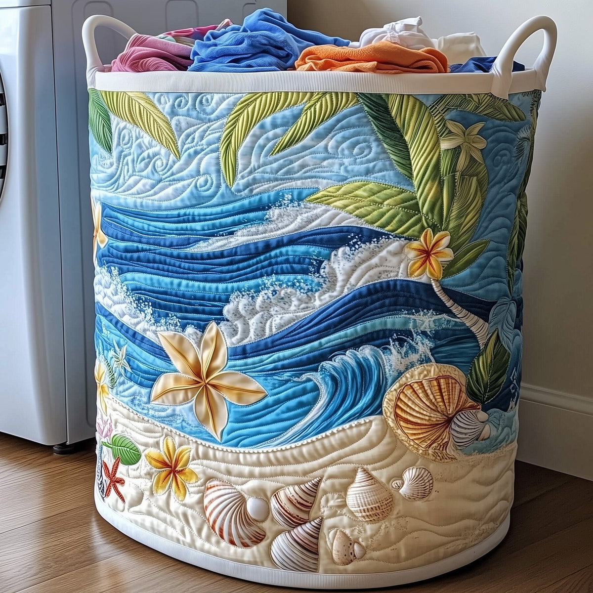 Plumeria Blossom Quilted Laundry Hamper printed laundry hamper