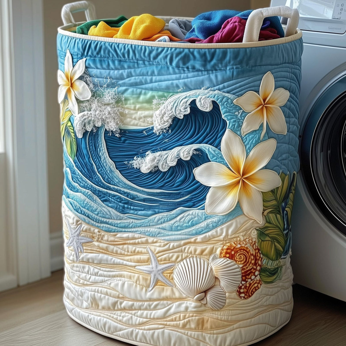 Plumeria Blossom Quilted Laundry Hamper printed laundry hamper