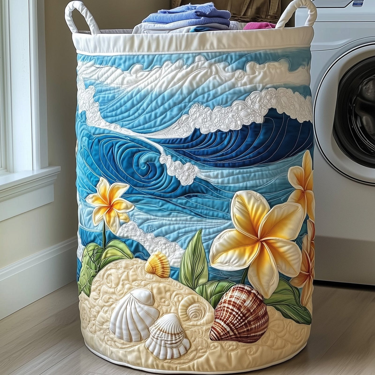 Plumeria Blossom Quilted Laundry Hamper printed laundry hamper