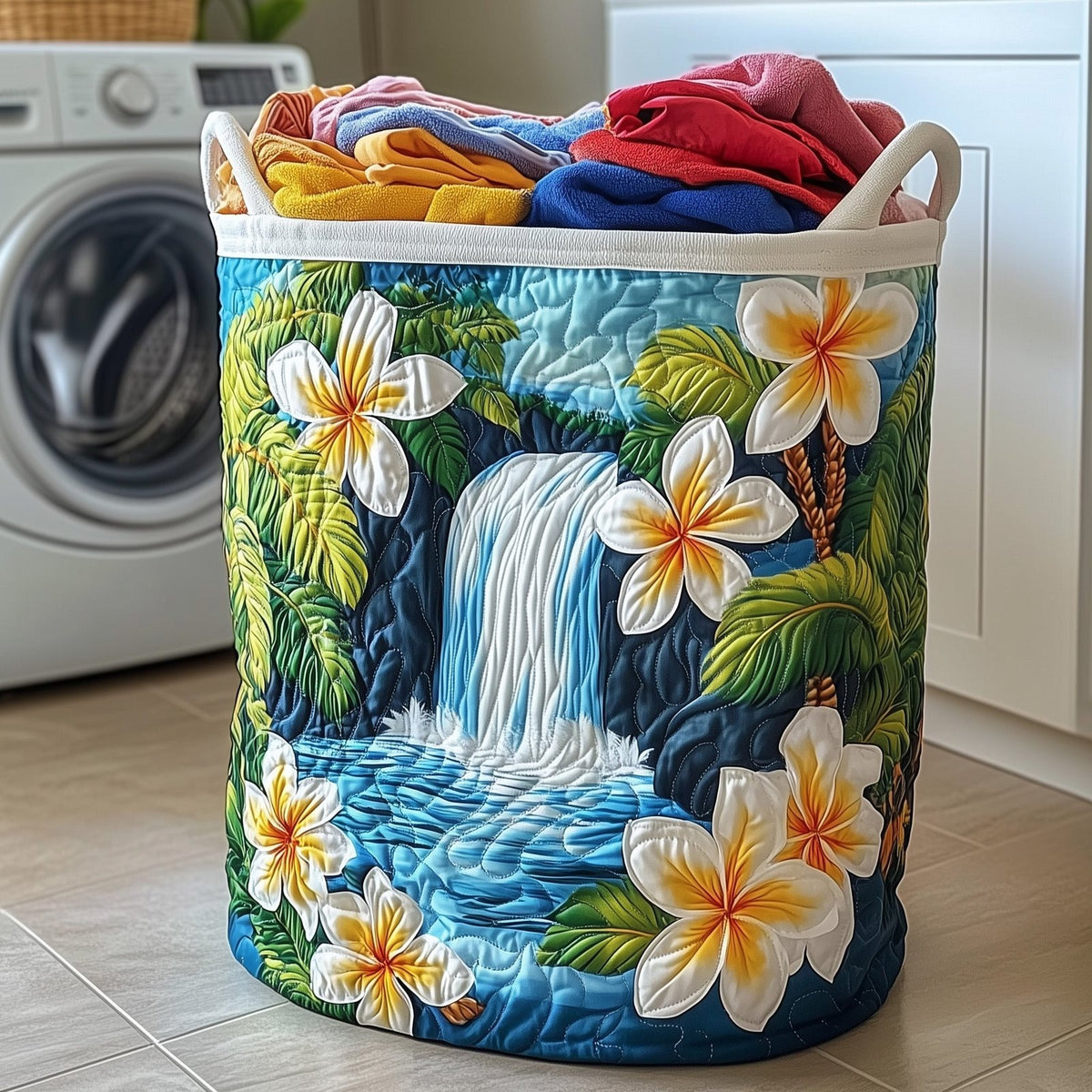 Plumeria Blossom Quilted Laundry Hamper printed laundry hamper