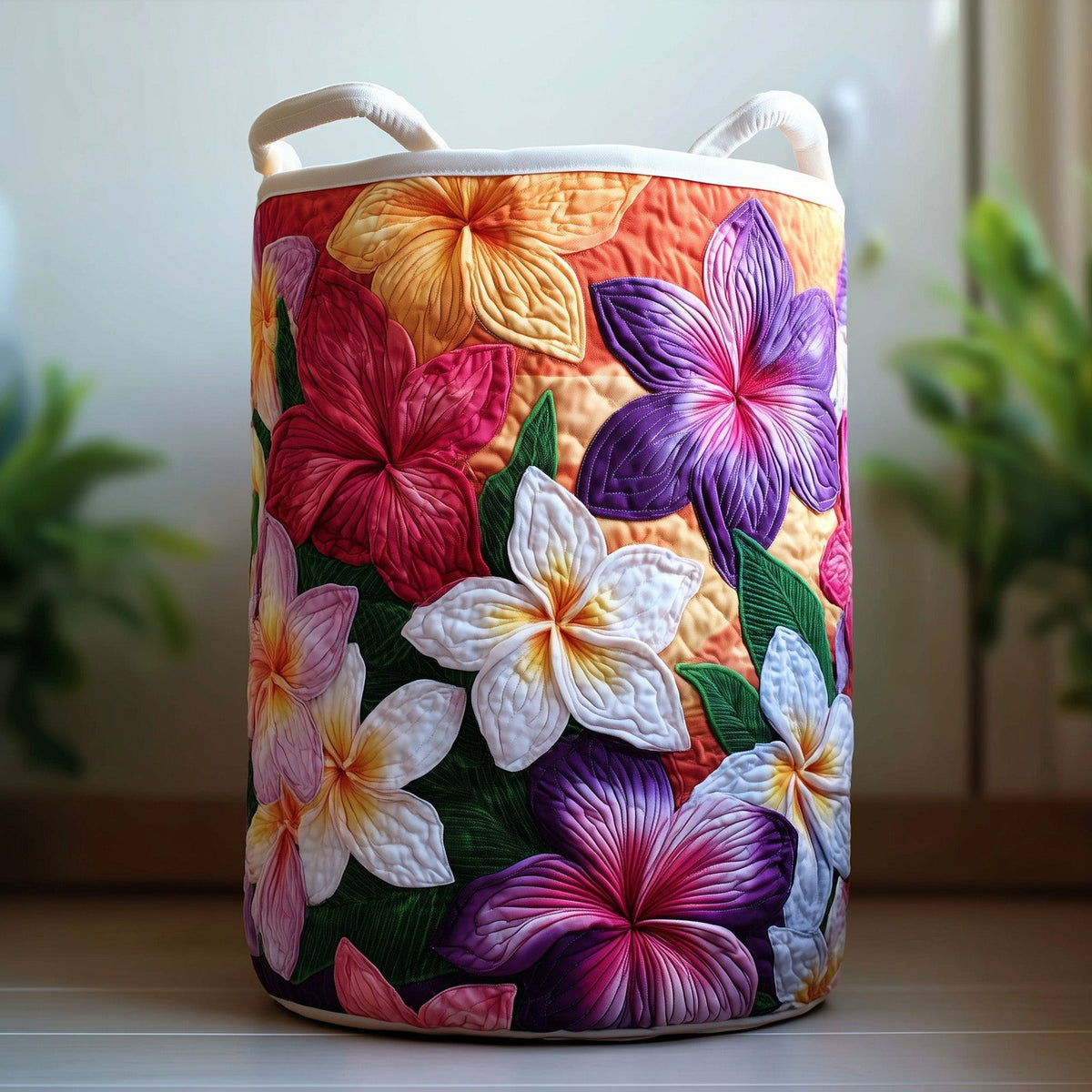 Plumeria Serenity Quilted Laundry Hamper printed laundry hamper
