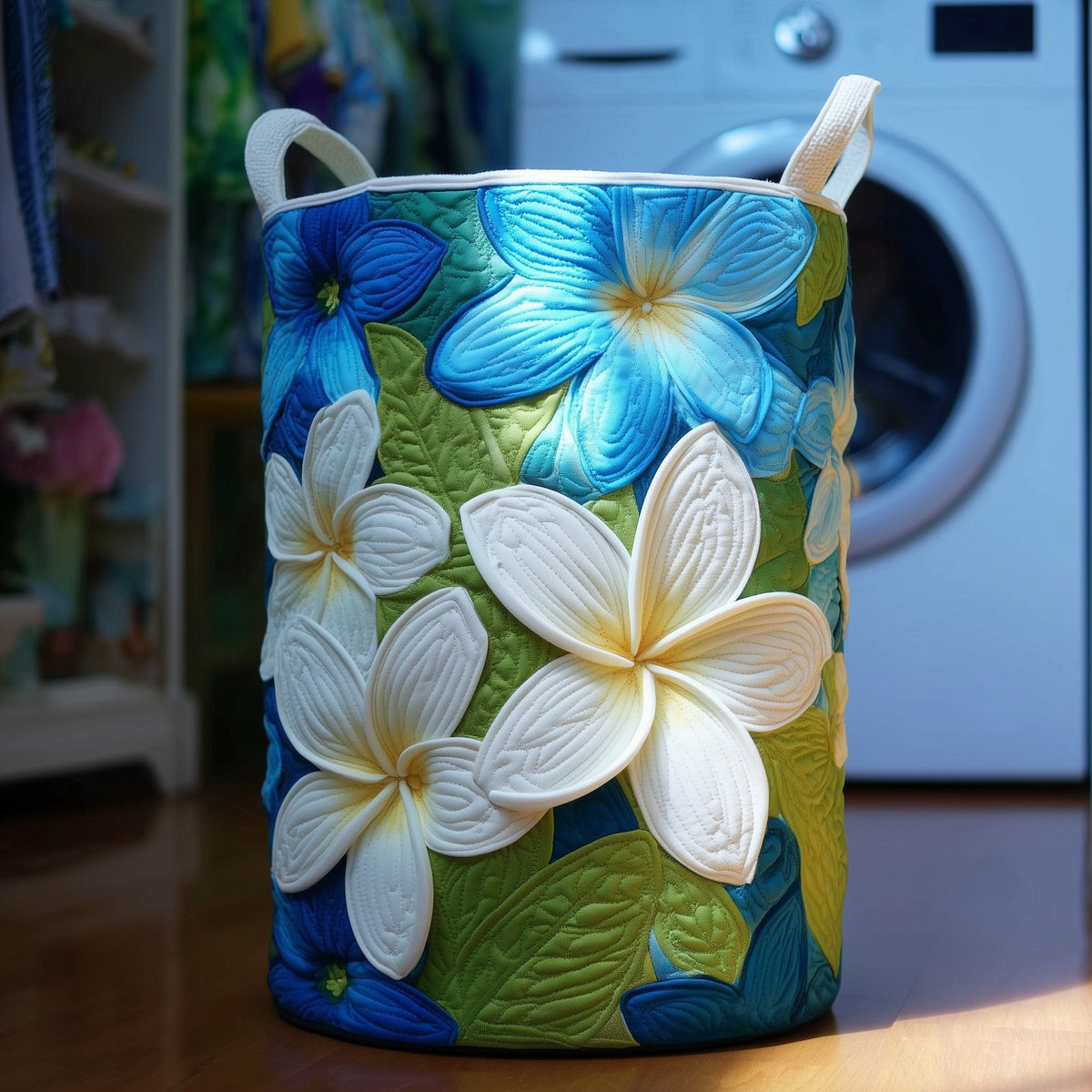Plumeria Serenity Quilted Laundry Hamper printed laundry hamper
