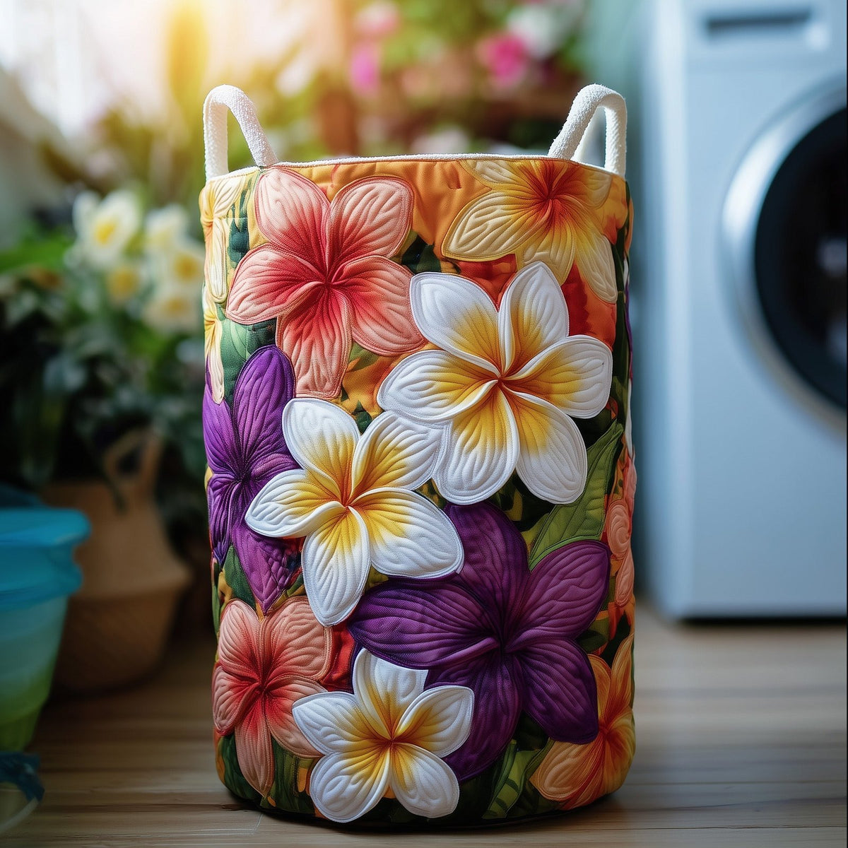 Plumeria Serenity Quilted Laundry Hamper printed laundry hamper