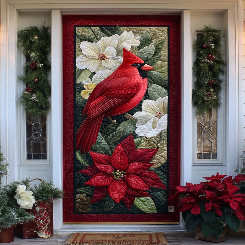 Poinsettia Porch Guardian Quilted Door Curtain printed door curtain