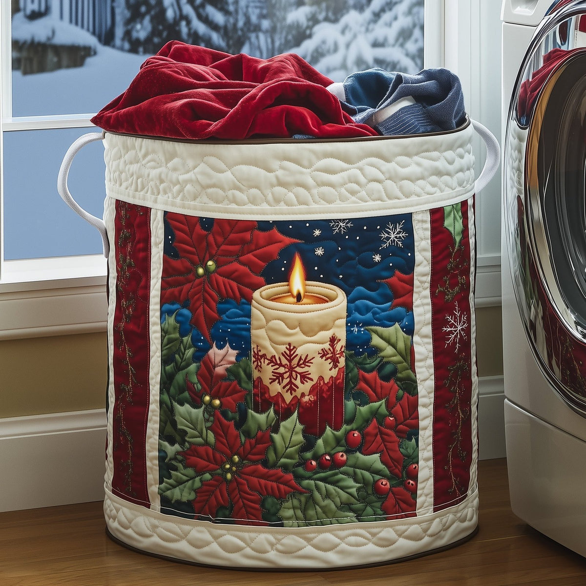 Poinsettia Quilted Laundry Hamper printed laundry hamper
