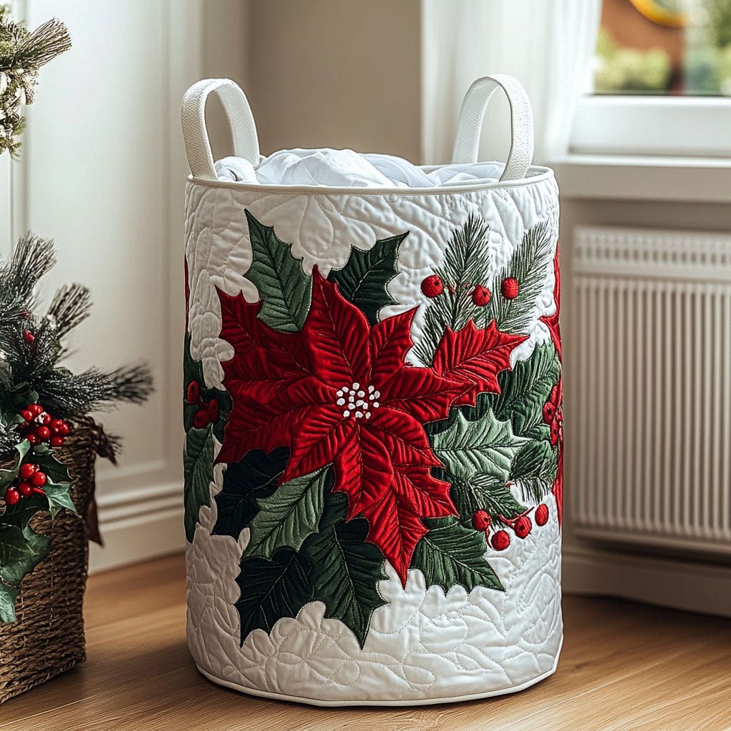 Poinsettia Wonder Quilted Laundry Hamper printed laundry hamper