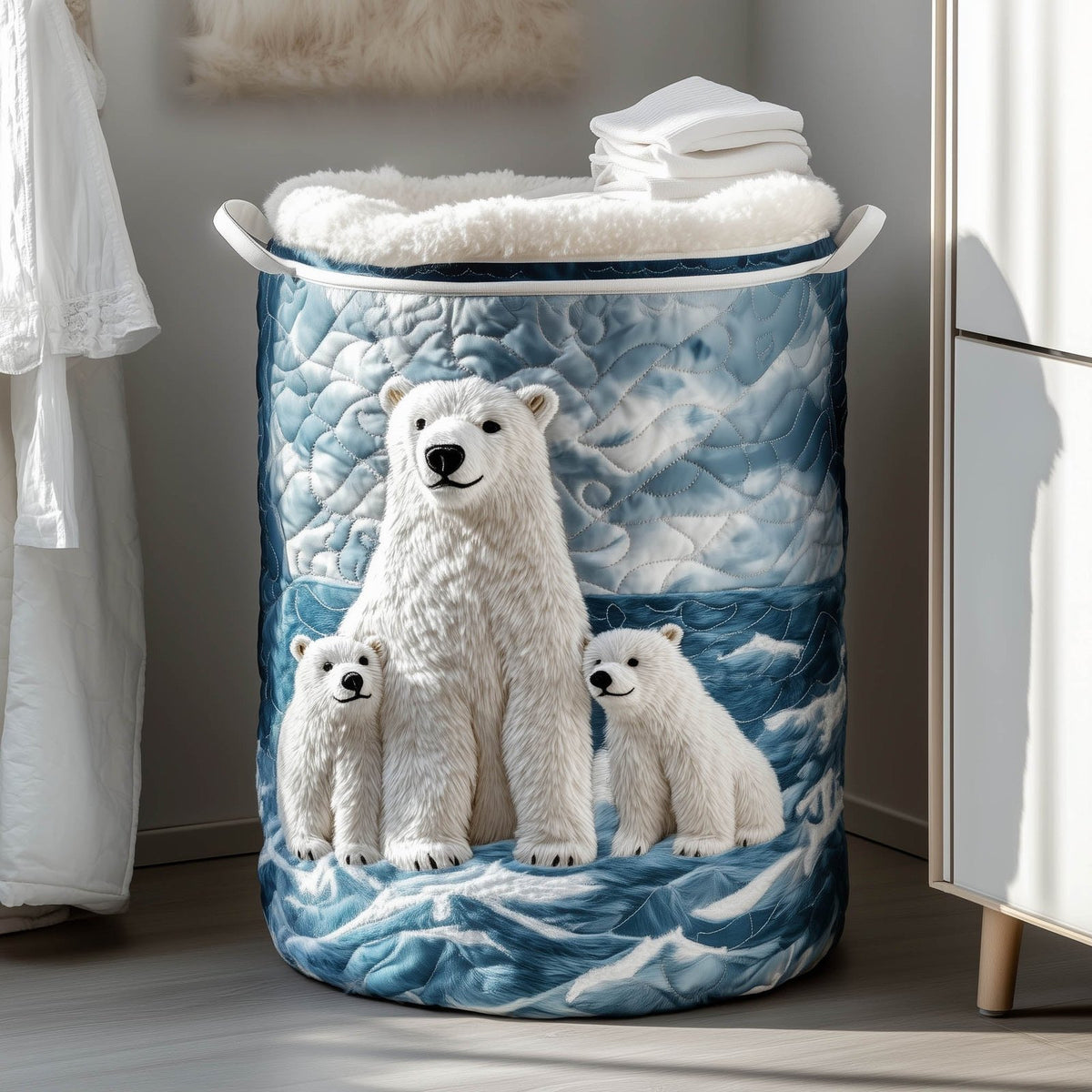 Polar Cub Quilted Laundry Hamper printed laundry hamper