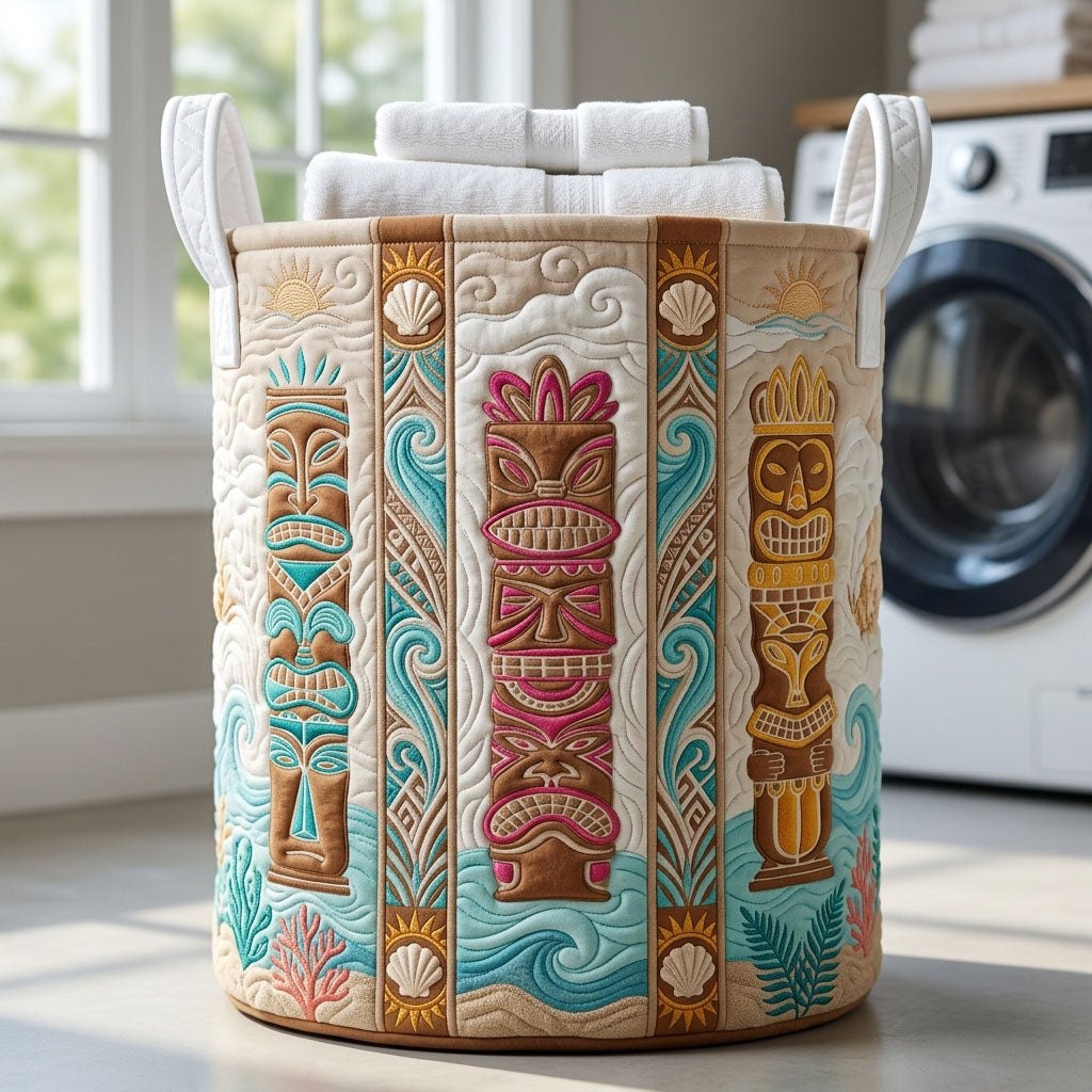 Polynesian Tiki Quilted Laundry Hamper printed laundry hamper
