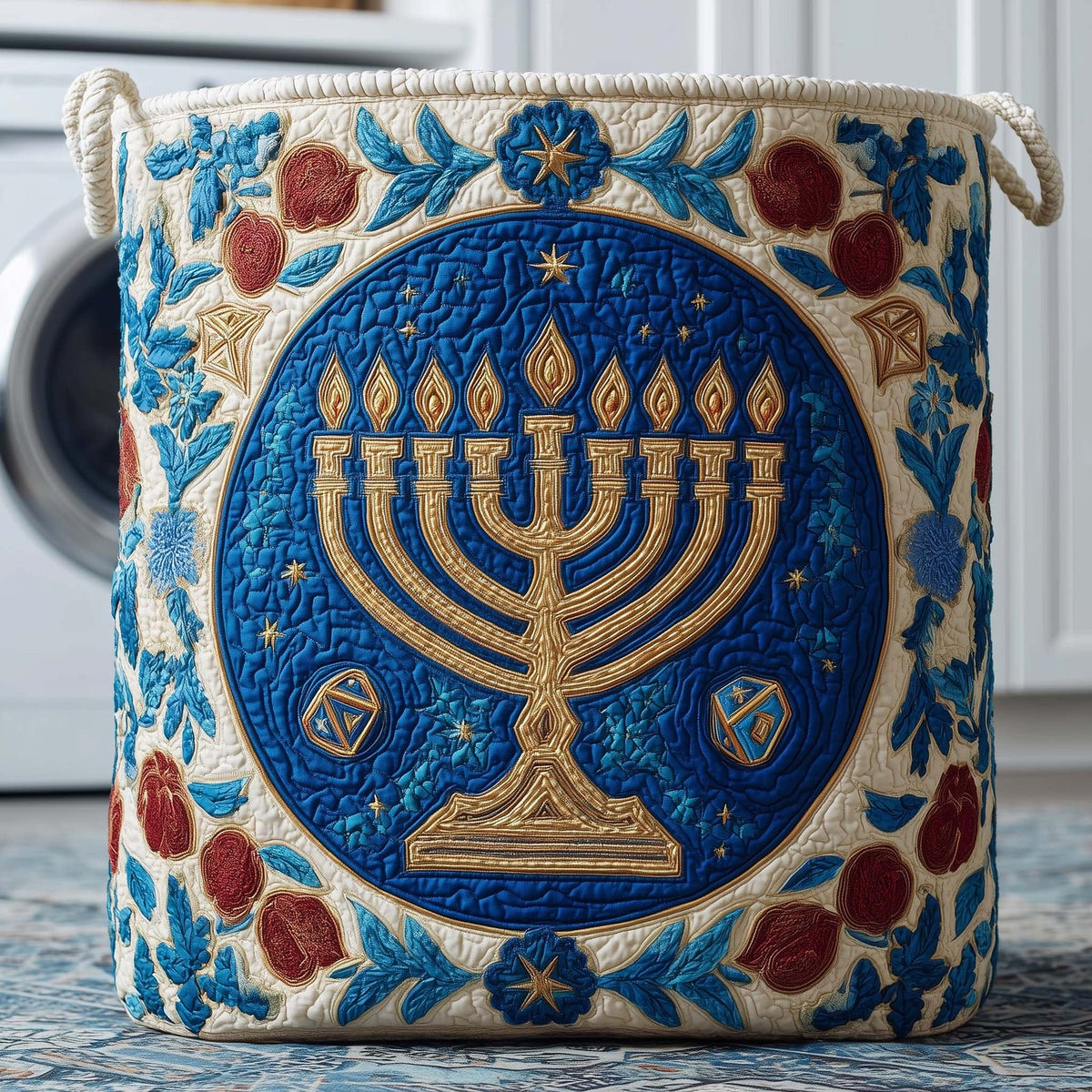 Pomegranate Menorah Quilted Laundry Hamper printed laundry hamper