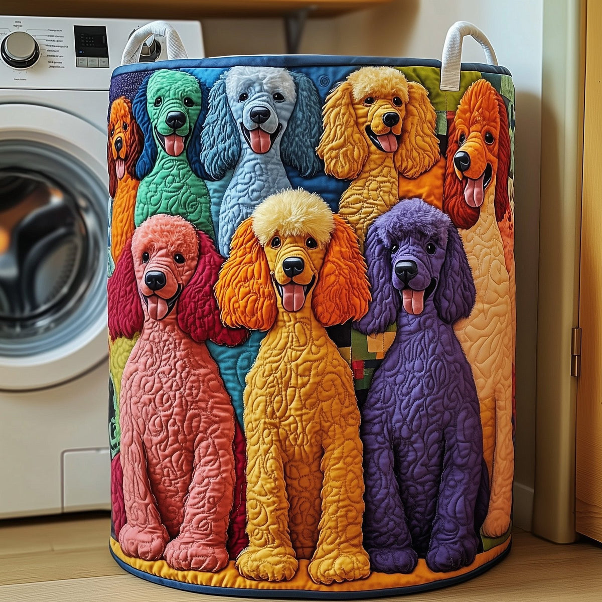 Poodle Charm Quilted Laundry Hamper printed laundry hamper