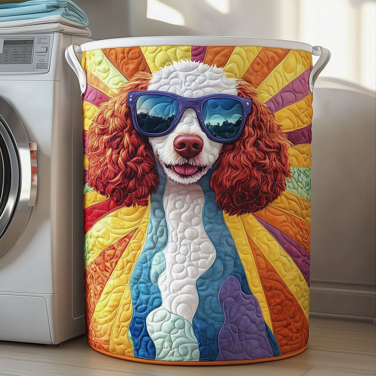 Poodle Charm Quilted Laundry Hamper printed laundry hamper