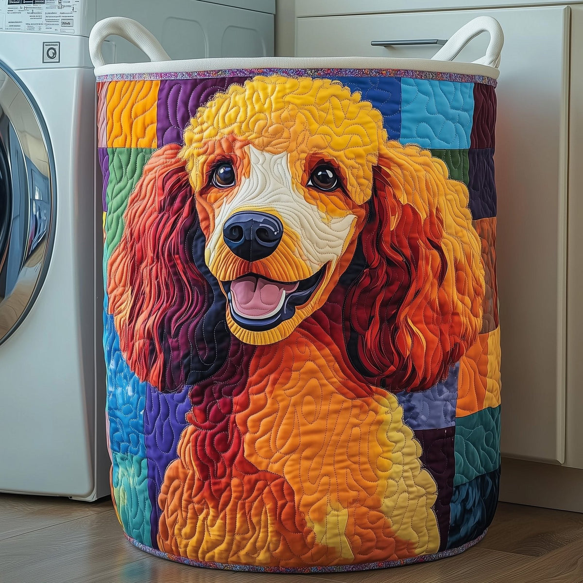 Poodle Charm Quilted Laundry Hamper printed laundry hamper