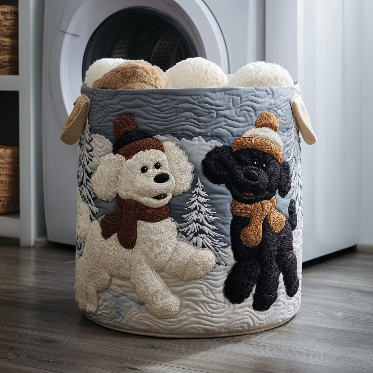 Poodle Couple Quilted Laundry Hamper printed laundry hamper