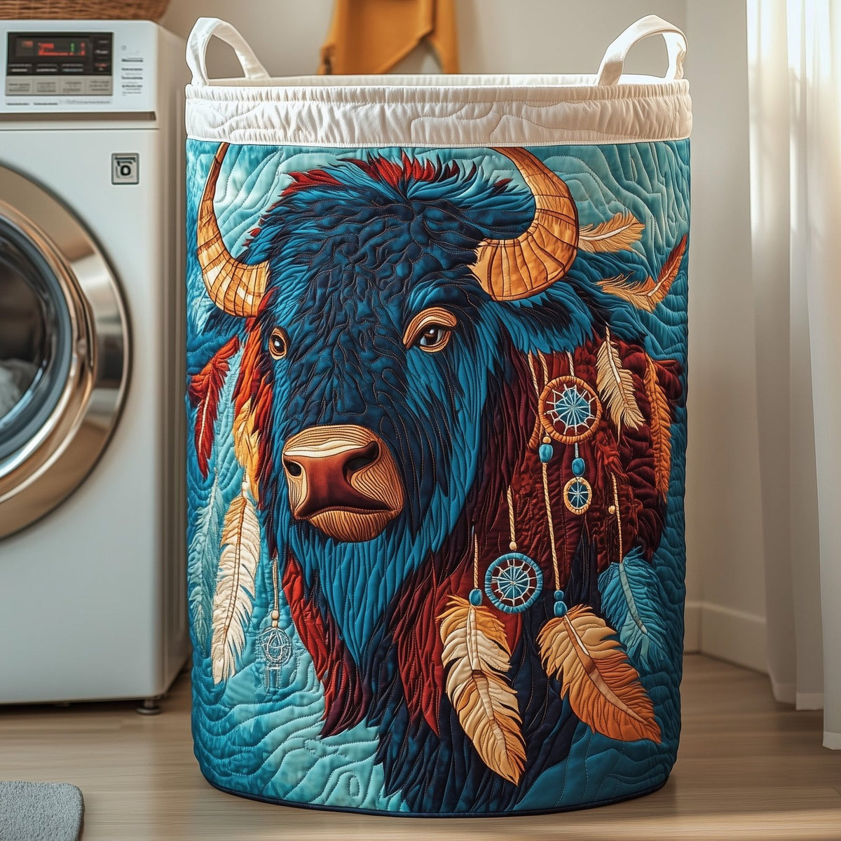 Prairie Bison Quilted Laundry Hamper printed laundry hamper