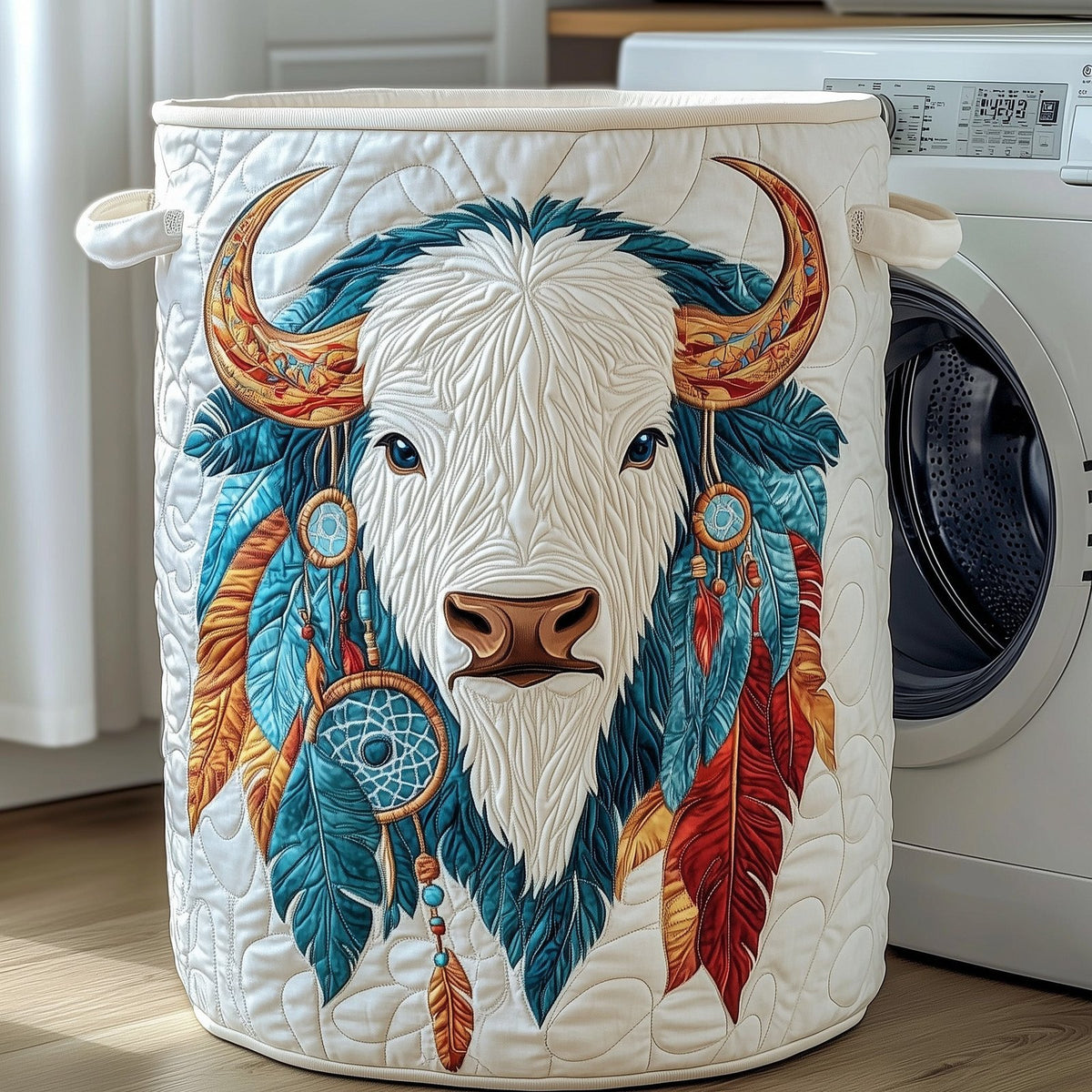 Prairie Bison Quilted Laundry Hamper printed laundry hamper