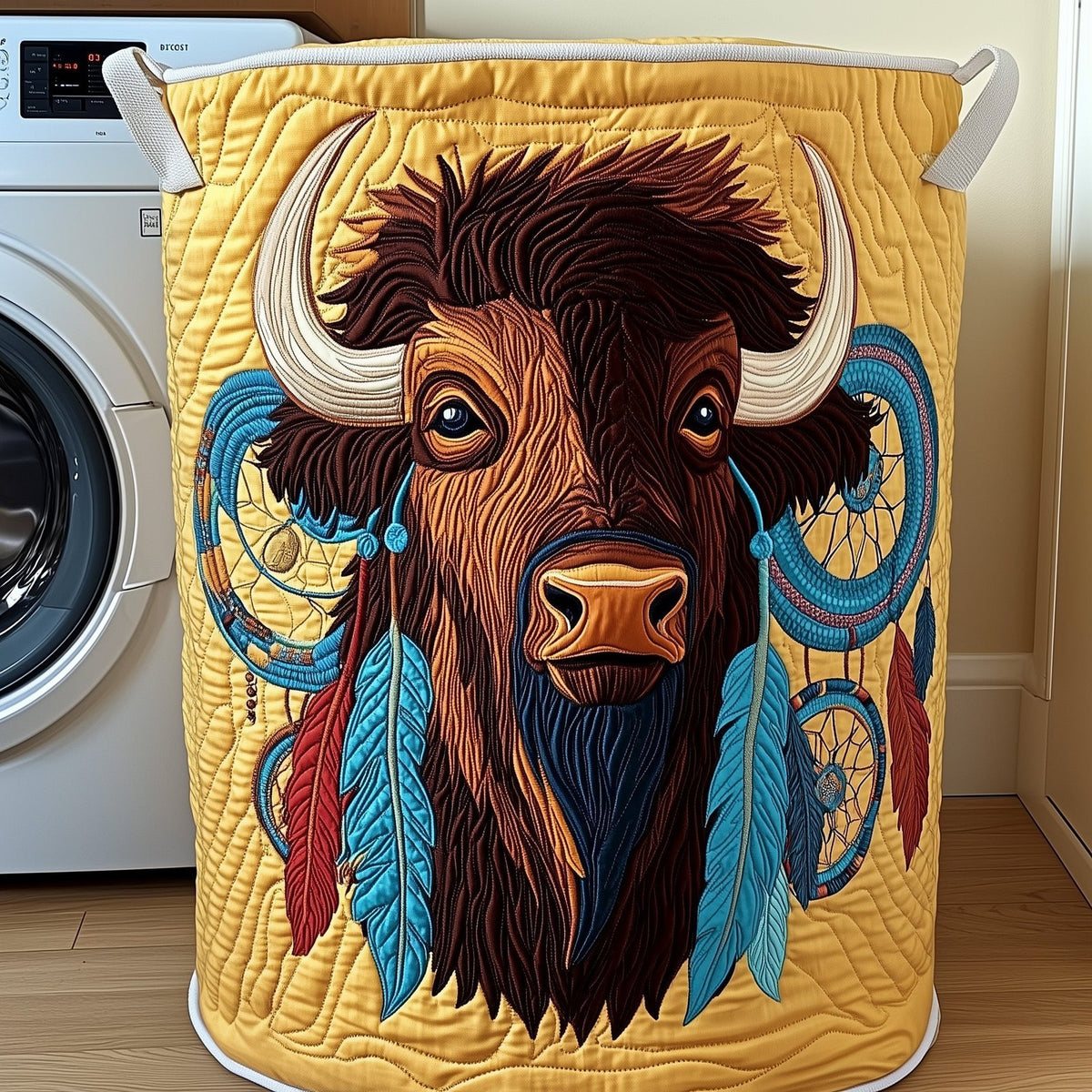 Prairie Bison Quilted Laundry Hamper printed laundry hamper