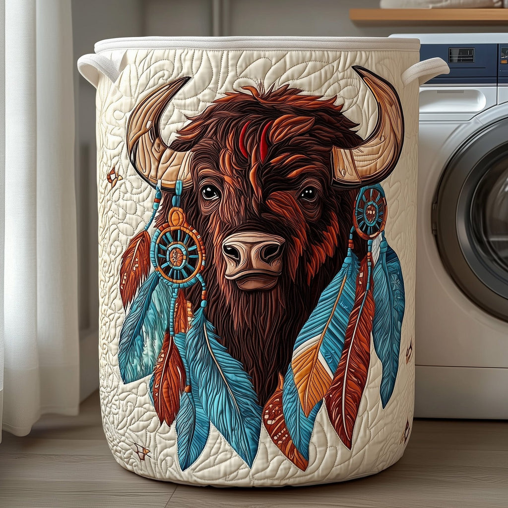 Prairie Bison Quilted Laundry Hamper printed laundry hamper