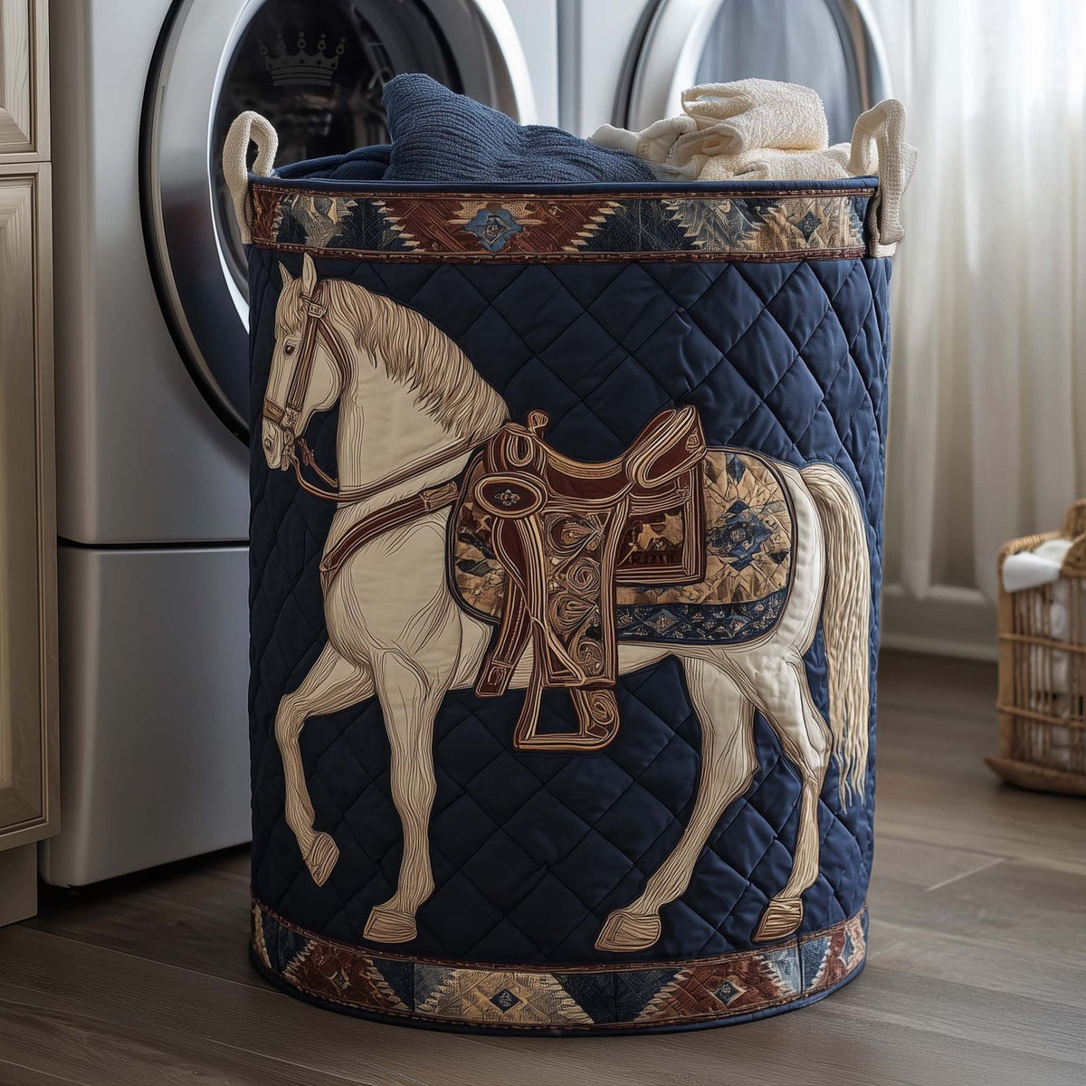 Prairie Horse Quilted Laundry Hamper printed laundry hamper