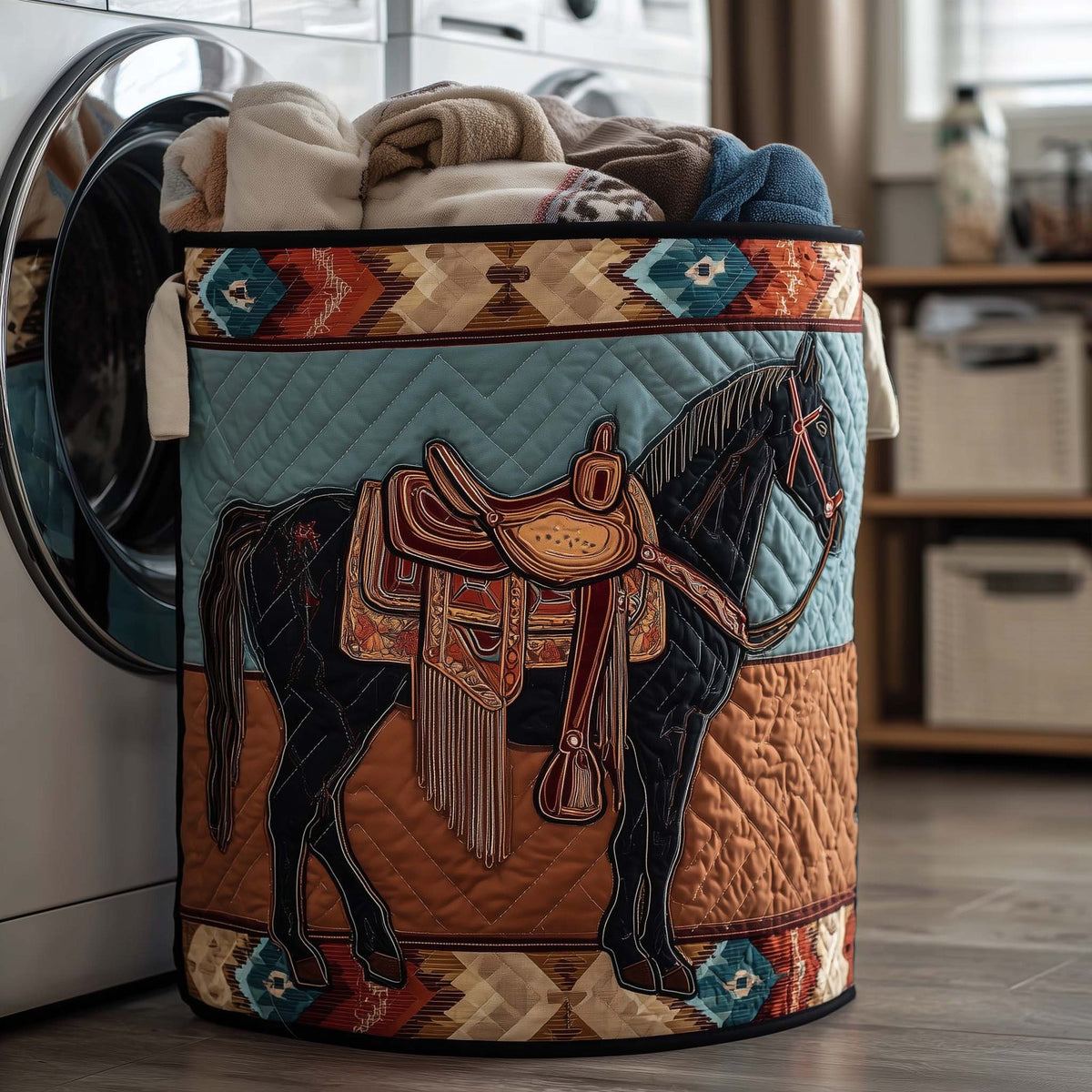 Prairie Horse Quilted Laundry Hamper printed laundry hamper