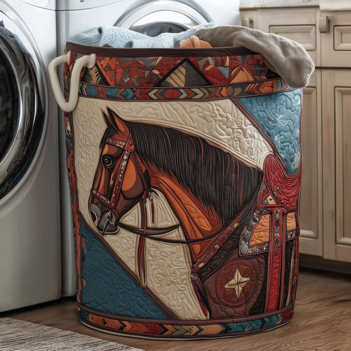 Prairie Horse Quilted Laundry Hamper printed laundry hamper