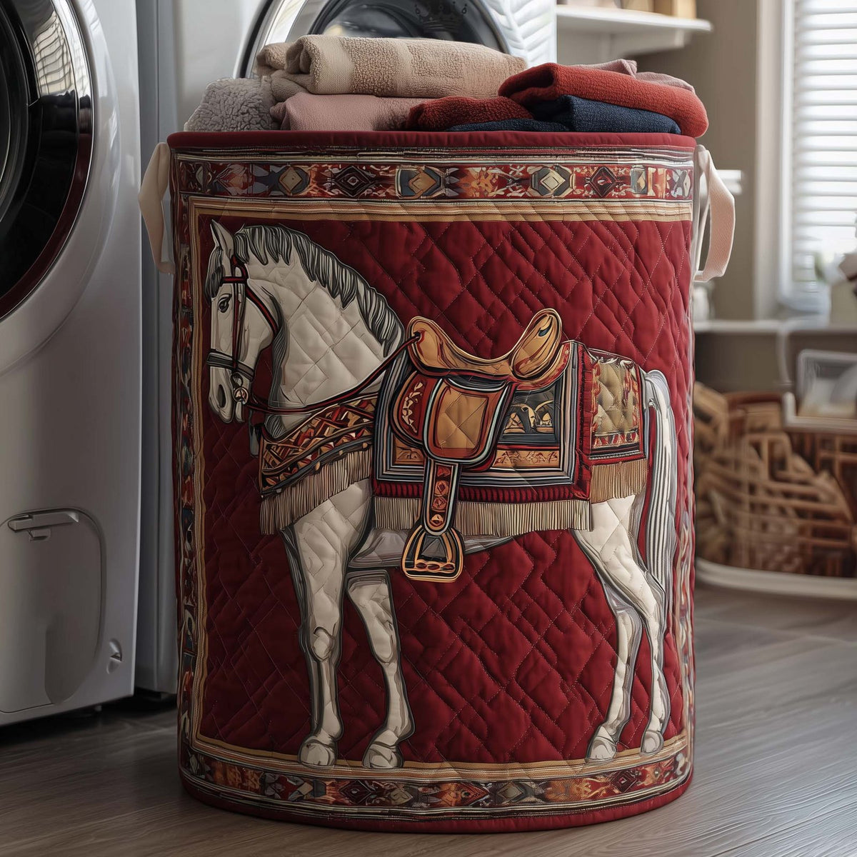 Prairie Horse Quilted Laundry Hamper printed laundry hamper