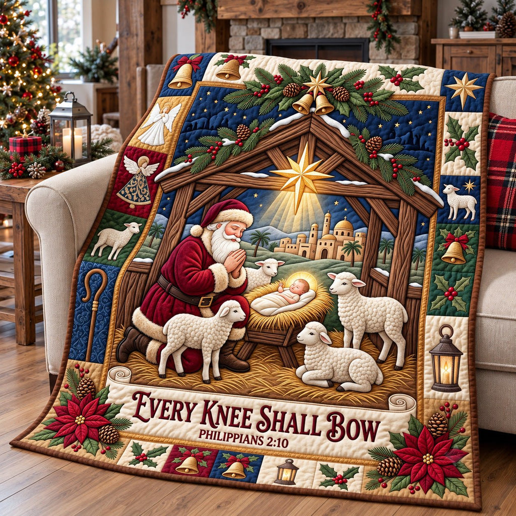 Praying Santa Manger Quilted Blanket printed blanket
