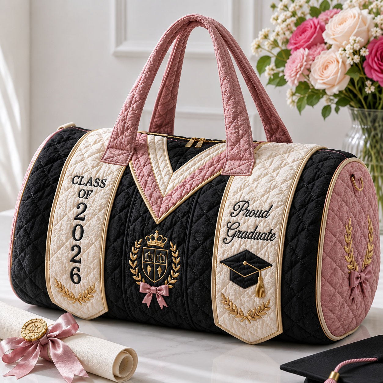 Proud Graduate Keepsake Quilted Duffle Bag printed quilted duffle bag