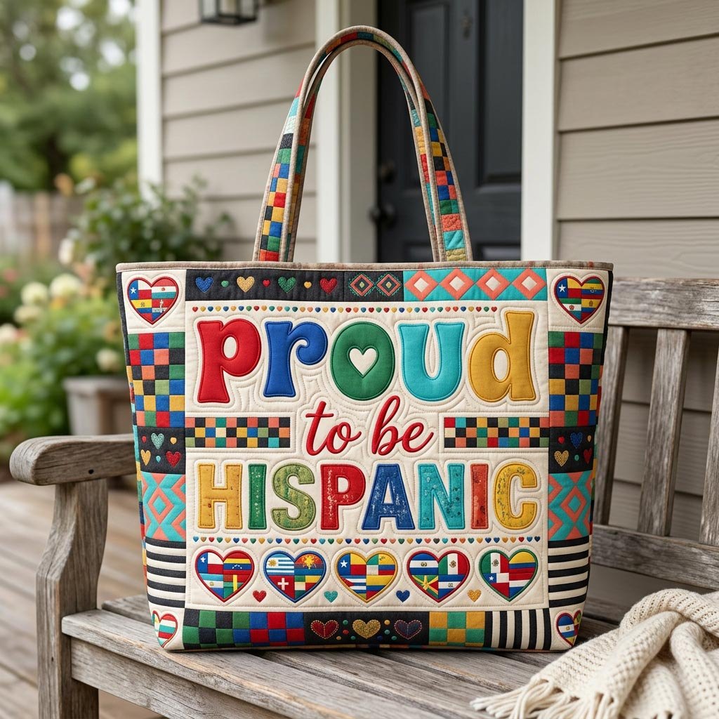 Proud To Be Hispanic Quilted Tote Bag printed quilted tote bag