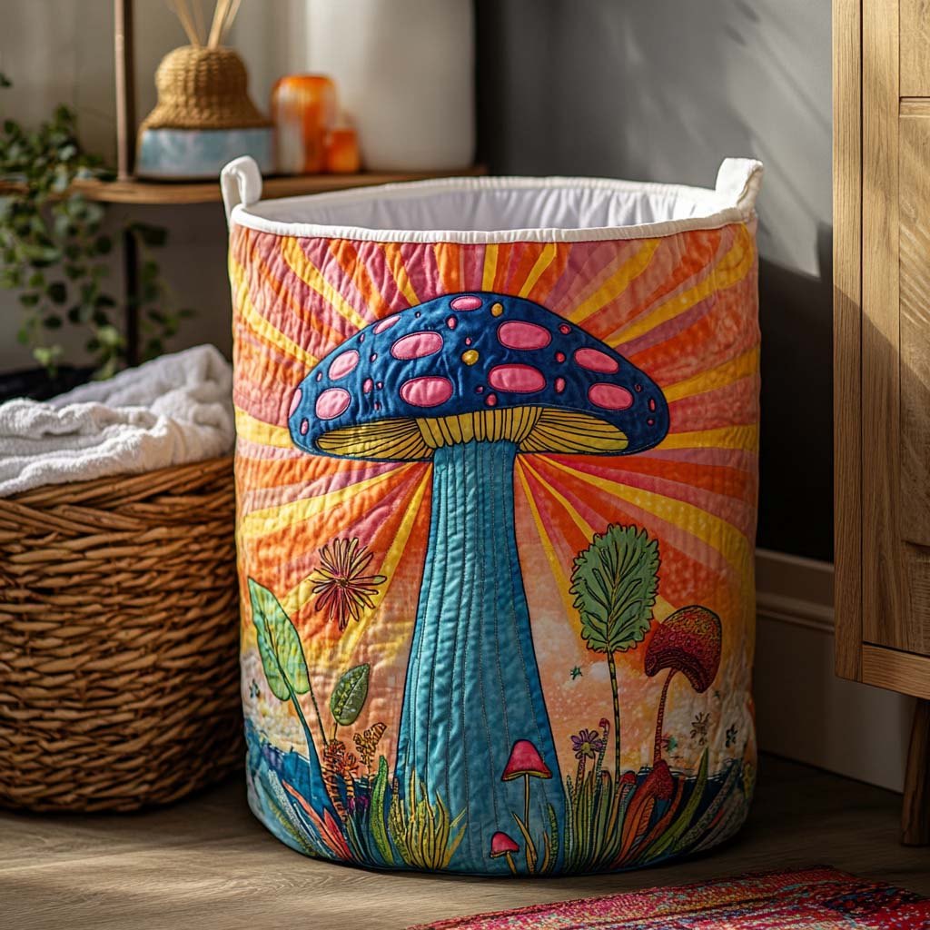 Psychedelic Mushroom Garden Quilted Laundry Hamper printed laundry hamper